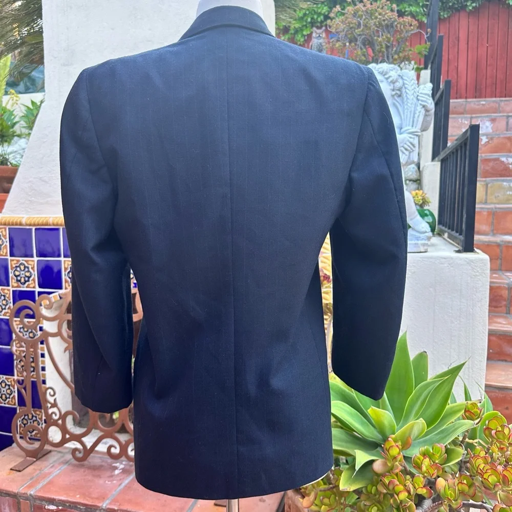 VTG Christian Dior Boyfriend Strip Double Breasted Wool Poly Jacket Coat Size S